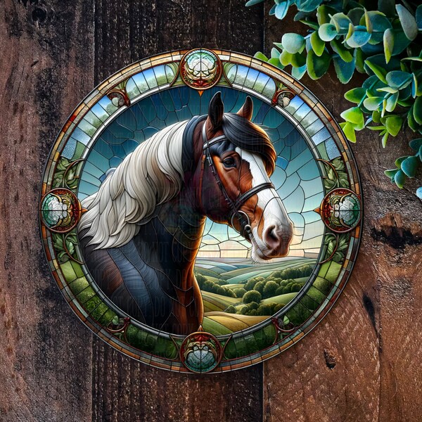 Metal Horse Sign in Faux Stained Glass Effect, gifts for horse lovers, Metal Wall Art,  Gardens ornaments, wreath signs