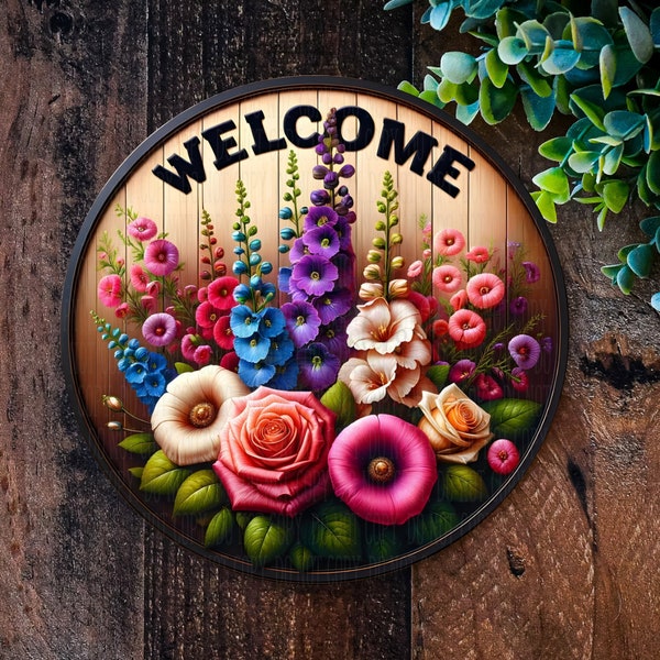 Rustic Floral Welcome Sign, 3D EFFECT Wooden Flowers Home Décor, Garden plaque, Housewarming Gift, Floral Décor, Welcome wreath Signs