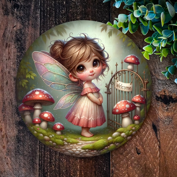 Fairy Welcome Metal Sign, Faerie gifts, Enchanted Fantasy Art for Home Décor, metal wall art, Wreath Signs