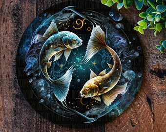 Pisces sign, wreath sign, zodiac sign gifts, metal plaque, The Fish, Astrology, Zodiac wreath, Zodiac wall art, front door wreath