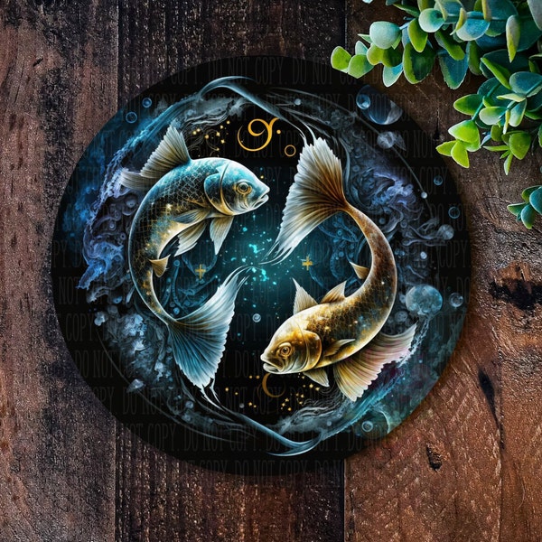 Pisces sign, wreath sign, zodiac sign gifts, metal plaque, The Fish, Astrology, Zodiac wreath, Zodiac wall art, front door wreath