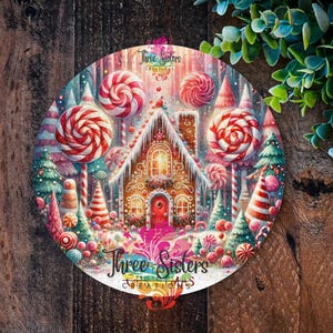 Candy Cane Gingerbread House Sign:  Christmas wreath sign, Xmas wreath sign Peppermint Decorations, Merry Christmas Door Hanger