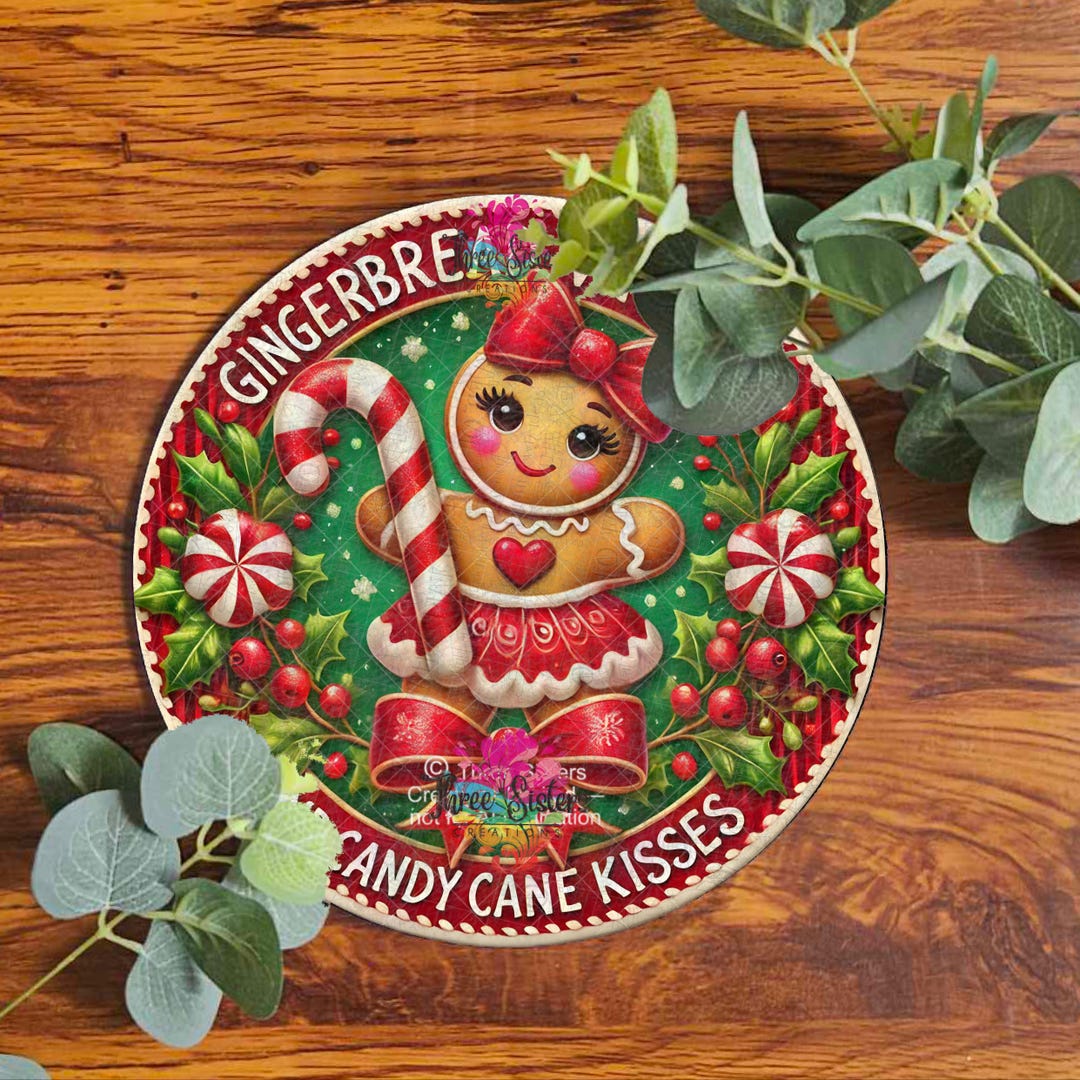 Gingerbread Girl Christmas Wreath Sign - Holiday Door Plaque - Etsy