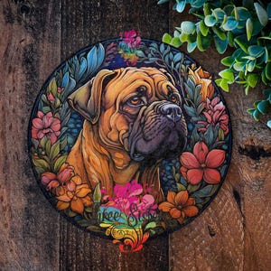 Mastiff Dog Metal Sign: Floral Pet Memorial Plaque