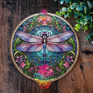 Dragonfly Metal Sign: Stained Glass Style Garden Decor