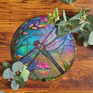 Cartello in metallo a forma di libellula, decorazione da parete in vetro colorato finto, regalo per giardino