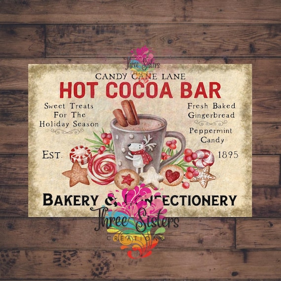 Hot Cocoa Bar Sign, Vintage Christmas Kitchen Metal Wall Art