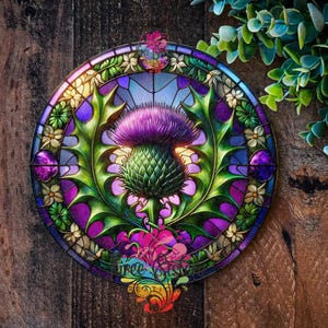 Thistle Sign Thistle plaque Thistle wall art Faux stained glass Scottish Thistle, Garden Decoration, Metal Wall Art