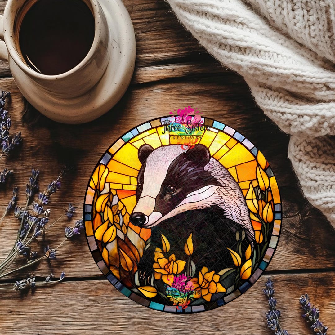 Badger Coaster – Faux Stained Glass Style Woodland Drinks Mat, British ...