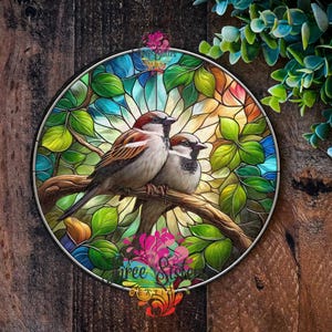 Metal Sparrow Sign in Faux Stained Glass Effect - Vibrant Garden Décor or Christmas gift for a bird lover