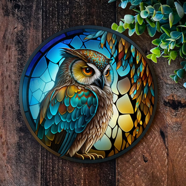 Owl gifts Owl sign, Metal sign, Garden Decorations, Gardening gifts, Faux stained glass wreath sign