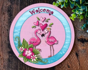 Flamingo sign, Welcome Summer sign , UK wreath sign, Summer wreath sign, Flamingo wreath, Summer wreath