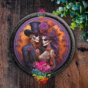 Halloween wreath sign Spooky Skeleton Couple sign, Halloween Signs,  Metal Wreath sign, Halloween Wreath, Halloween Decorations