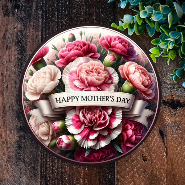 Happy Mother's Day Sign, Mother Wreath Sign, Pink Carnations, Mother Plaque, Mother's Day door wreath, Home decorations