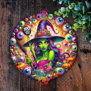 Halloween Eyeball Wreath Sign: Witch &#39;Boo I See You&#39; Metal Wall Art