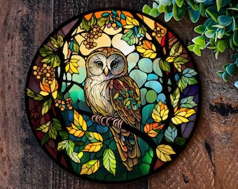 Owl gifts Owl sign, Metal sign, Garden Decorations, Gardening gifts, Faux stained glass wreath sign