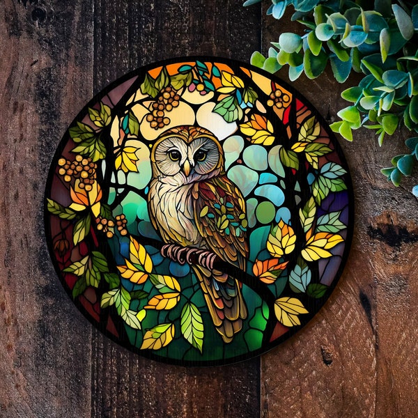 Owl gifts Owl sign, Metal sign, Garden Decorations, Gardening gifts, Faux stained glass wreath sign