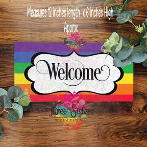 Pride Rainbow Welcome Door Plaque, LGBT Front Door Sign