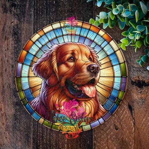 Golden Retriever-Schild, Kranzschilder, Metallhundeschild, Stain-Glas, Metallkranzschilder, Willkommenskranz, Haustürkranz