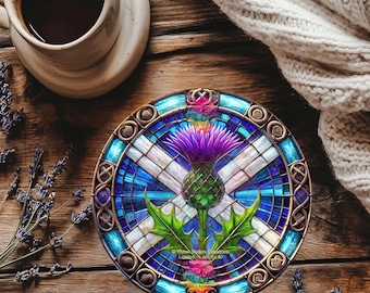 Scottish Thistle Coaster – Faux Stained Glass Celtic Design