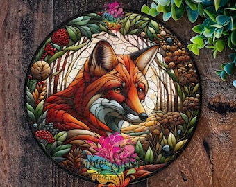 Letrero de zorro con vitral falso: decoración de jardín inspirada en la naturaleza