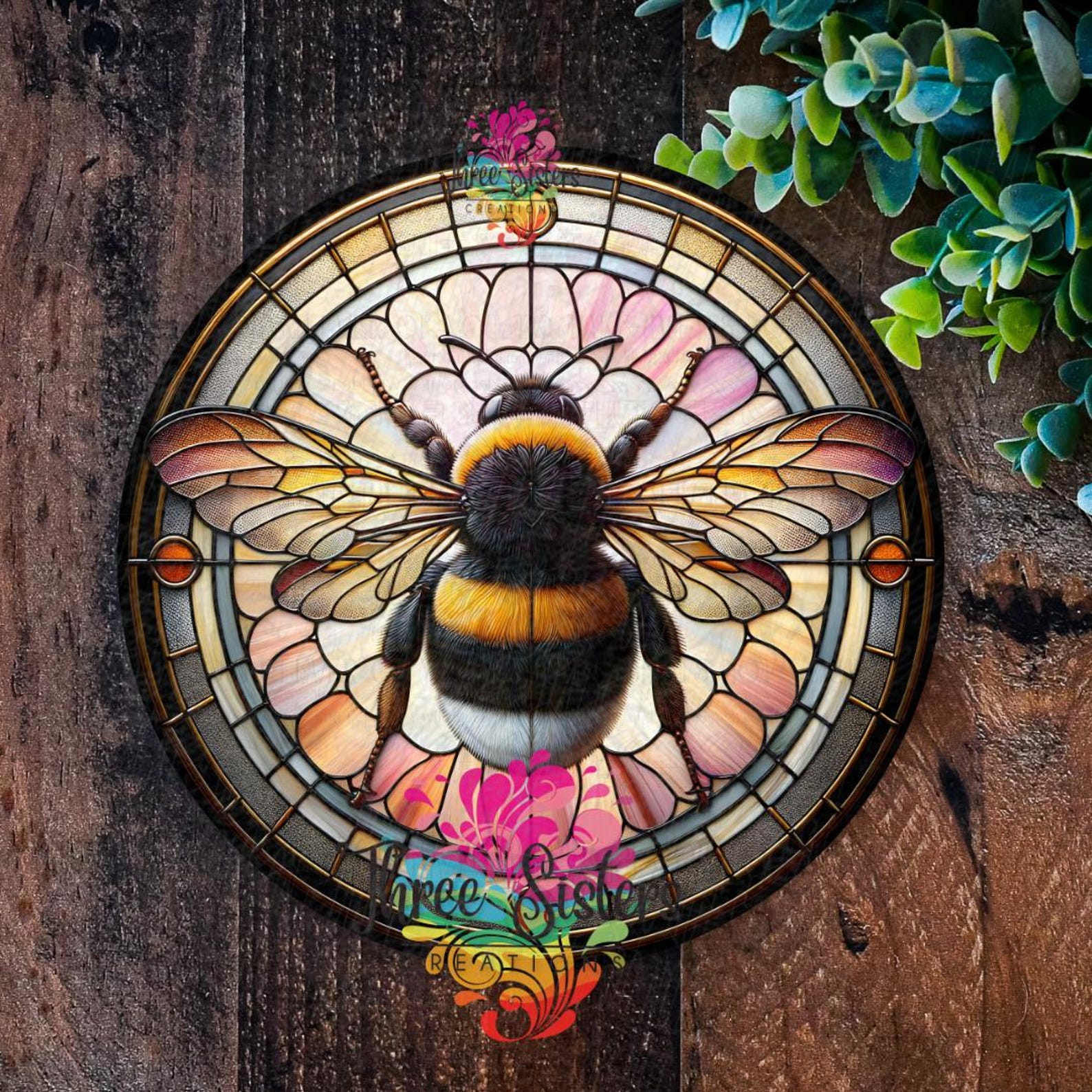Bumble Bee Faux Stained Glass Metal Sign - Garden Decor - Etsy