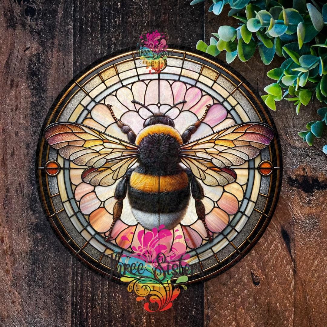 Bumble Bee Faux Stained Glass Metal Sign - Garden Decor - Etsy