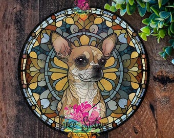 Chihuahua Dog Metal Sign, Faux Stained Glass Pet Plaque, Dog Lover Gift