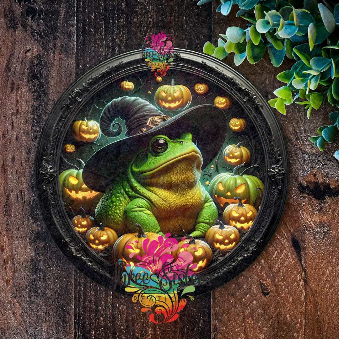 Halloween Toad Sign: Witchy Frog With Pumpkins, Gothic Home Decor