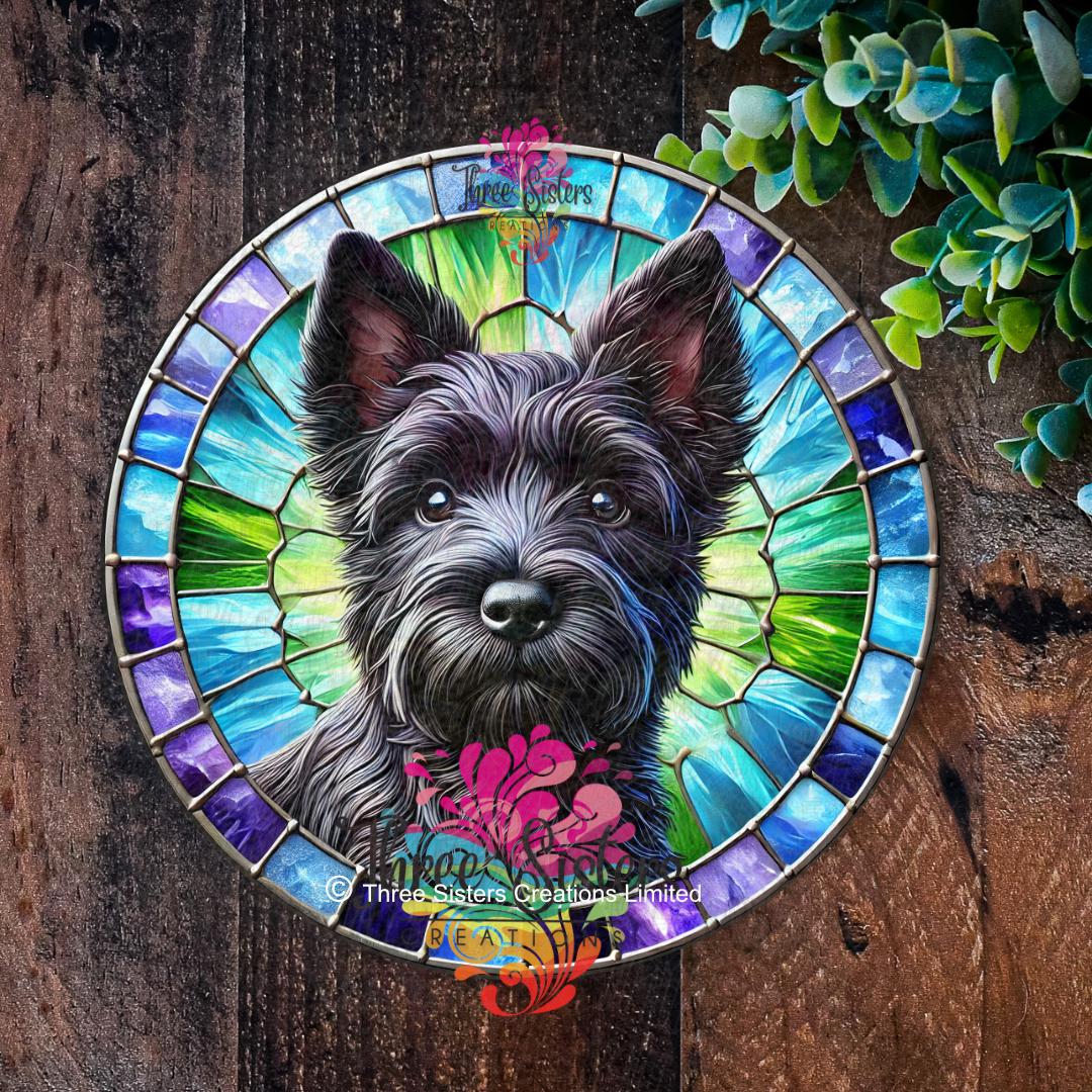 Scottie Dog Sign, Scottish Terrier Plaque, Stained Glass Style Dog