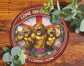 England Football Sign English Lions St George Flag Metal Sign, Its Coming Home Wall Plaque