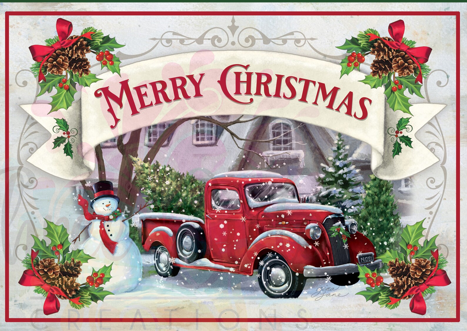 A4 Horizontal Red Truck Merry Christmas sign | Etsy