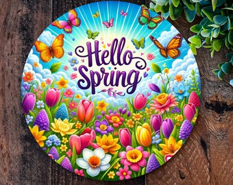 Hello Spring  sign, Spring wreath, metal wreath signs, Everyday door décor, Spring decorations