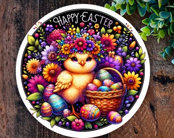 Happy Easter sign, Easter Chick sign, Easter Decorations, Easter wreath, Spring wreath