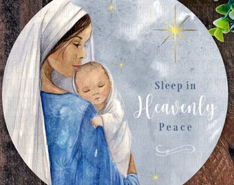 Mary and Jesus plaque, Nativity sign, Christmas wreath sign, Xmas wreath sign, Christmas  Home Décor