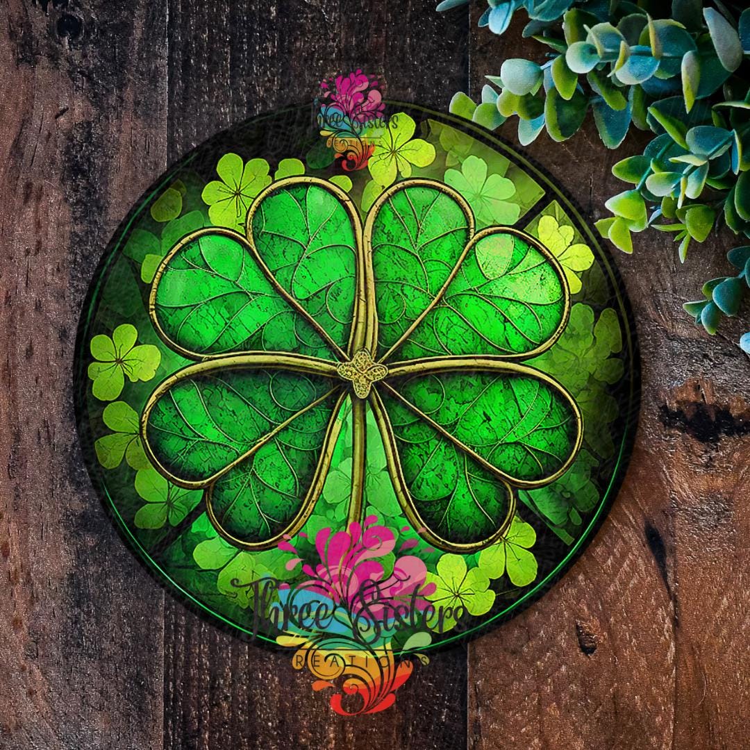 Four Leaf Clover Faux Stained Glass Sign: St Patricks Day Wreath Decor ...