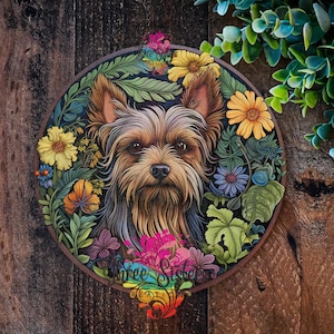 Yorkie,  Yorkshire Terrier Dog Gifts, Metal dog sign, Pet Memorial plaque, Dog Wreath signs
