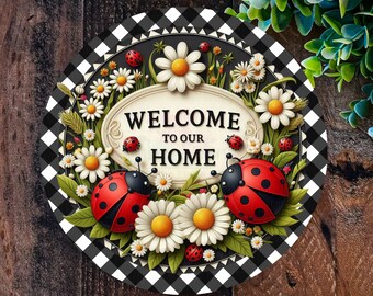 Ladybug sign, Ladybird sign, Welcome wreath sign, Everyday door décor, Garden decorations