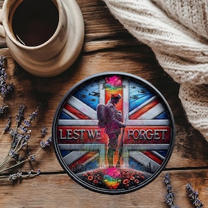 Lest We Forget Coaster, Union Jack, Poppy Design, Military Gift