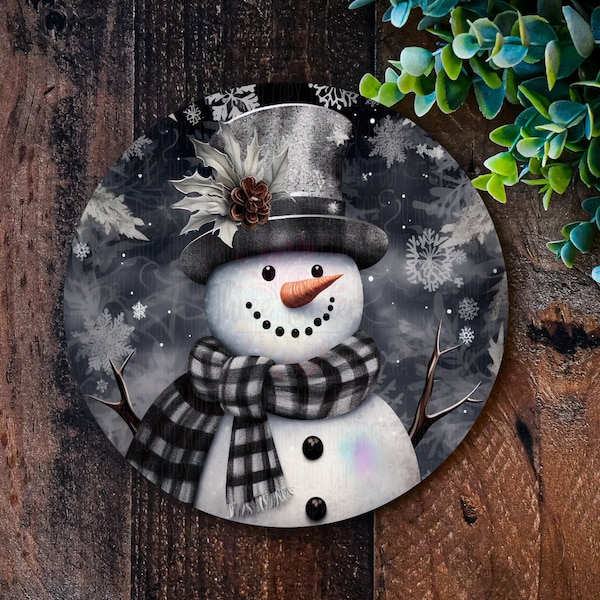 Whimsical Buffalo Plaid Snowman sign, great addition to your Christmas decorations or Winter wreaths made from aluminium so is weatherproof