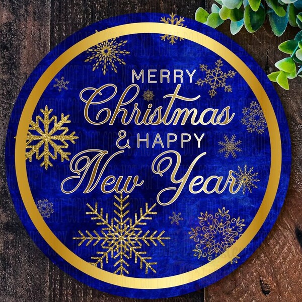 Merry Christmas & a Happy New year wreath sign, Christmas wreath signs, Navy Christmas, Gold Christmas, Snowflake wreath, Metal wreath sign