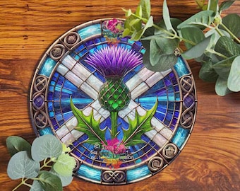 Thistle Metal Wall Art Faux Stained glass Flag of Scotland