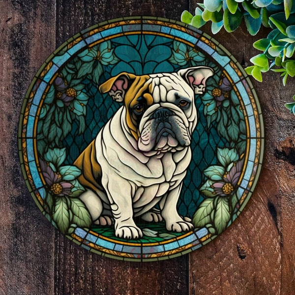 Plaque en métal Bouledogue anglais - Mémorial pour animaux de compagnie, décoration de couronne, plaque de porte