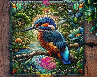 イギリスのカワセミのプリント - ガラスモザイクカワセミ - 限定
