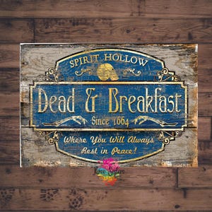 Dead and Breakfast Halloween sign, Spooky Season Home Décor,  Halloween wreath sign, Halloween Party Decorations
