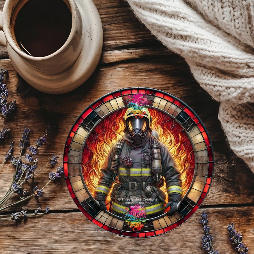 Firefighter Coaster, Fireman Gift, Unique Mancave Stained Glass Drink ...