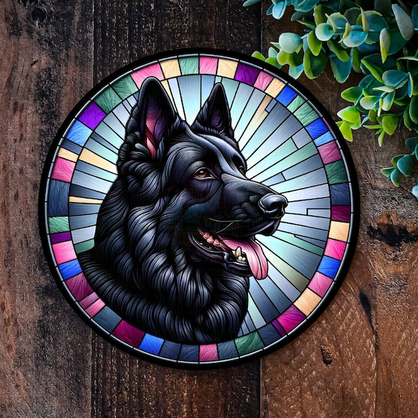 Black German Shepherd, Black Alsatian Dog Gifts, Metal dog sign, Pet Memorial plaque, Dog Wreath signs