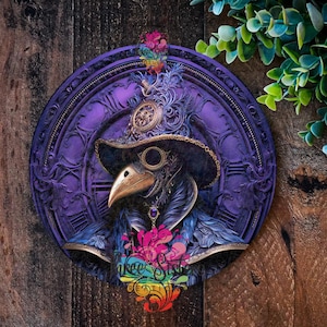 Steampunk Crow Metal Sign, Gothic Raven Wall Art, Halloween Decor