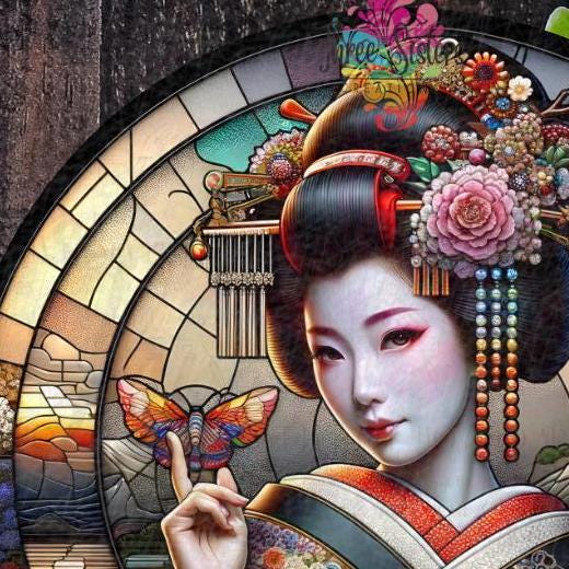 Geisha Girl Metal Sign: Faux Stained Glass, Asian Garden Decor - Etsy