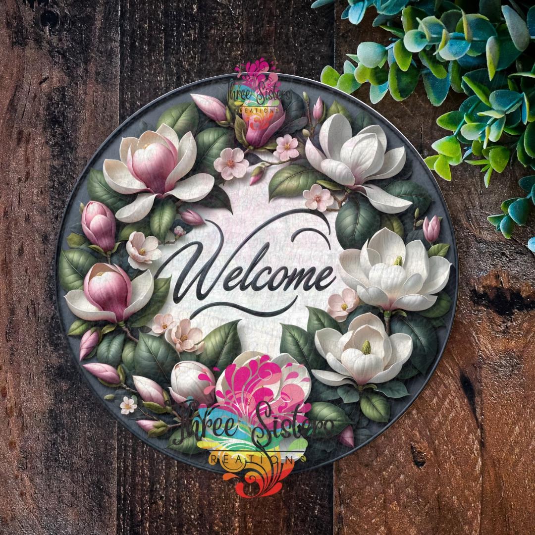 Magnolia Welcome Sign, Floral Door Hanger, Metal Garden Plaque - Etsy